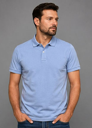 H&amp;m slim fit поло голубое мужское s 95% хлопок 5% эластан