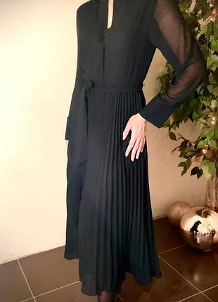 Чорна міді сукня шифон плісерована