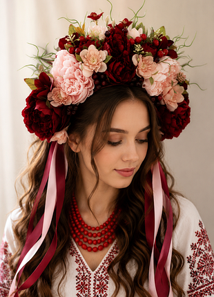 Пишний квітковий віночок із стрічками, дуже пишний квітковий віночок