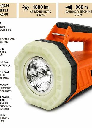 Поисковый аккумуляторный фонарь mactronic flagger max rescue 1800 лм 960 м с power bank usb-c красный