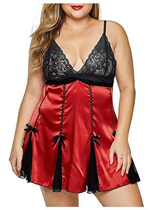 Атласний пеньюар з мереживом "nicole" s-xl червоний