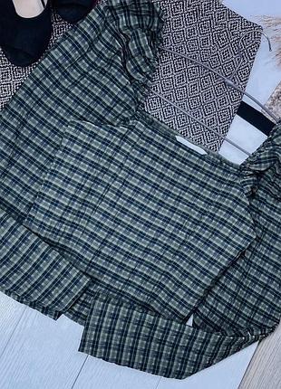 Літня блуза h&m xs коротка блуза з квадратним вирізом блуза з об’ємними рукавами в клітинку