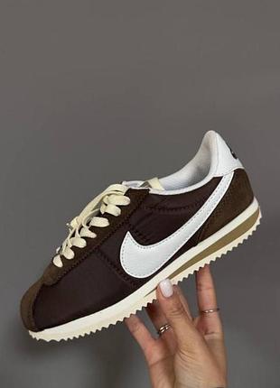 Кроссовки женские nike cortez шоколадные текстиль и натуральная замша найк кортез