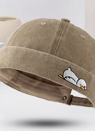 Стильна кепка-докер (docker cap) з вишивкою «качка» — хакі
