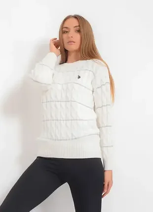 Женский белый свитер u.s. polo assn, 100% хлопок, l