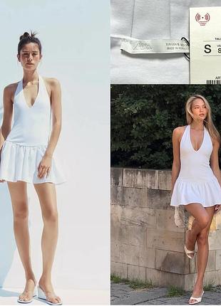 Жіноча міні сукня з обʼємним низом і коміром хальтер zara розмір с л