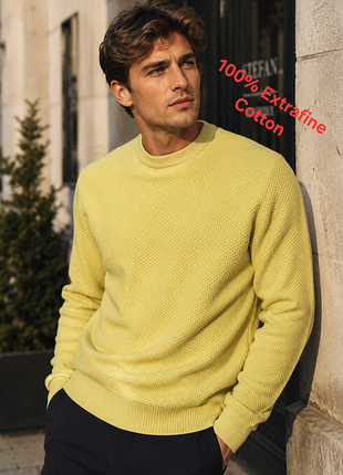Шикарний чоловічий реглан жовтого кольору massimo dutti 100% extrafine cotton, оригінал