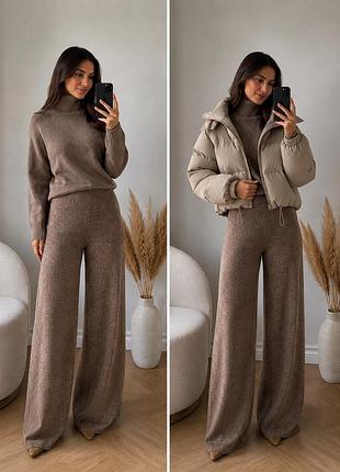 Zara join life трикотажные брюки-палаццо m бежевый меланж новые