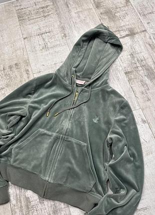 Juicy couture велюрова худі хакі l (s-m) y2k стиль 9/10