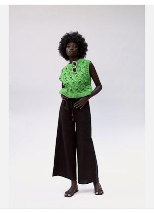 Чорні лляні вкорочені штани zara