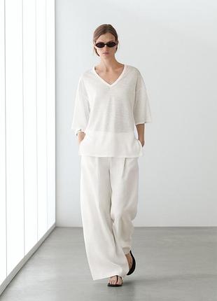 Біла лляна блуза футболка massimo dutti
