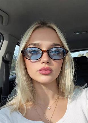 Солнцезащитные прямоугольные очки с голубыми линзами и леопардовой оправой
