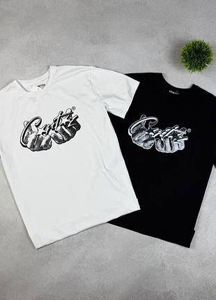 Футболка corteiz hands белая / черная мужская