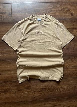 Оригінальна чоловіча футболка karl kani бежева з вишитим логотипом s-m streetwear стрітвір літня