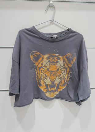 Футболка укороченная с тигром h&amp;m divided