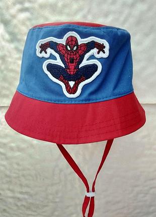 Панамка бавовняна дитяча літня "spider man" 🕷 червоно-синя з нашивкою