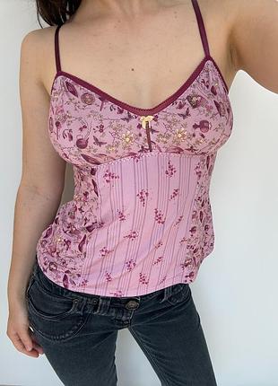 Dkny майка камисоль бельевая розовая с бантиком y2k vintage винтаж с узором