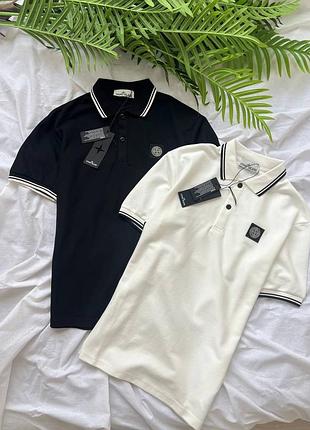 Поло stone island белое / черное