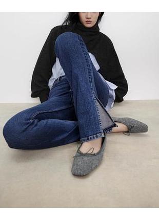 Шерстяные факторовые серые балетки от zara