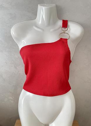 Topshop жіночий, новий, ексклюзивний топ на одне плече, ярко-червоний