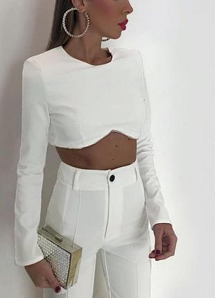 Уценка! топ zara xl белый укороченный с длинным рукавом и стразами, товар из витрины, бирка