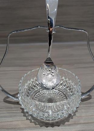 Винтажная цукерниця / варенниця rama stainless england зі скляною вставкою та ложечкою