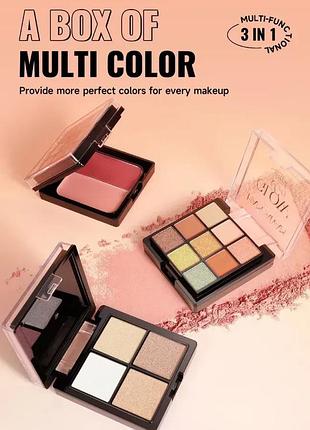 Палетка теней для век, румян и хайлайтера handaiyan glow&amp;go stack eyeshadow blush highlighter 3 in 1