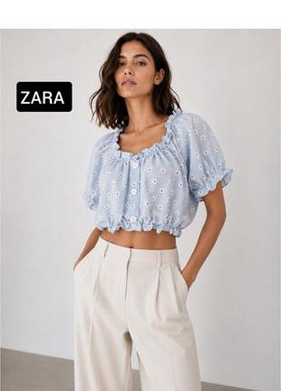 Лляна вкорочена топ блуза zara