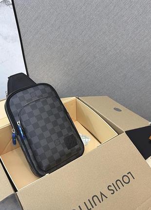 Мужская нагрудная сумка louis vuitton маленькая серая в клеточку