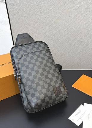 Чоловіча нагрудна сумка louis vuitton avenue сіра в клітинку