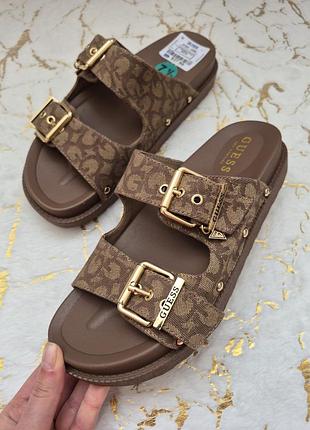 Шльопанці guess коричневі жіночі з лого