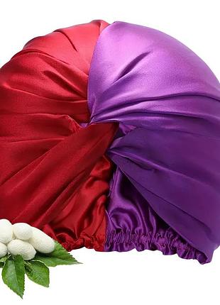 Двухслойный шелковый бонет для волос 100% silk (красно-фиолетовый)