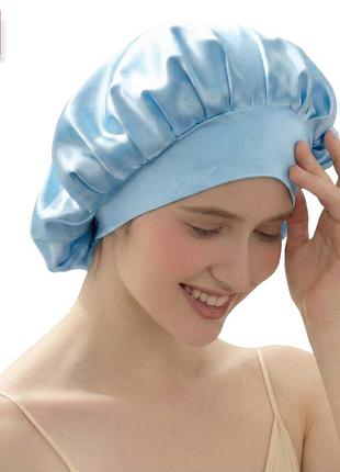 Шовкова нічна шапочка на еластичній резинці (блакитний)