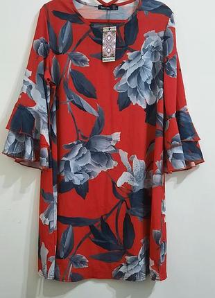 Новое яркое платье boohoo с воланами и цветочным принтом, размер xl (50).