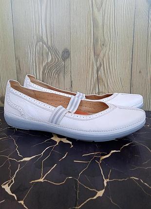 Кожаные туфли clarks, женские балетки, лодочки, Мери джейн белые, лето, р. 42