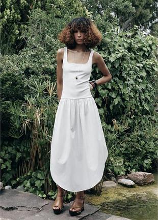 Ефектна сукня міді zara ss24 з об’ємною спідницею-балон біле розмір л