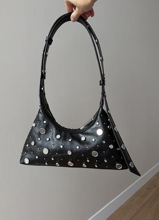 Сумка на плече zara з дзеркальними вставками чорна