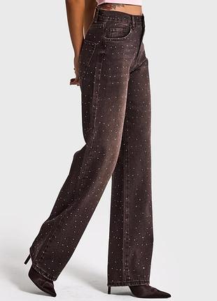 It's basic wide leg шоколадні турецькі джинси на високій талії зі стразами