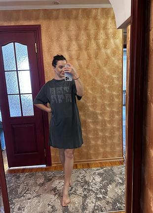 Графітова сукня-футболка h&m оригінал оверсайз, довга футболка сукня х&м з принтом, розмір m-l
