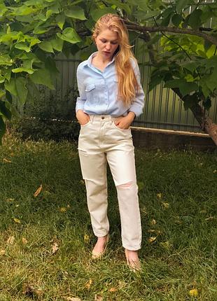 Трендовые белые джинсы bershka с высокой посадкой