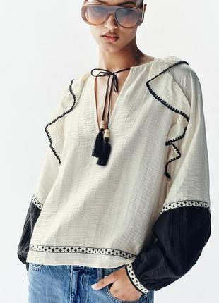 Объемная блуза-вышиванка с воланами из новой коллекции zara new original.