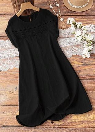Базова чорна сукня міді з мереживною вставкою shein 4xl