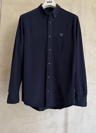Чоловіча сорочка, темно-синій колір, gant regular pique shirt, бавовна, розмір xl
