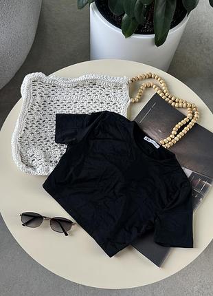 Чорний топ в стилі skims  zara чорний топ футболка skims zara топ в стилі скімс