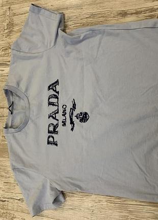 Футболка prada milano блакитна made in italy 100% бавовна