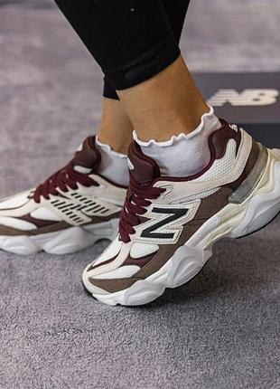 Женские кроссовки new balance 9060 white brown burgundy / smb+ 🔗
