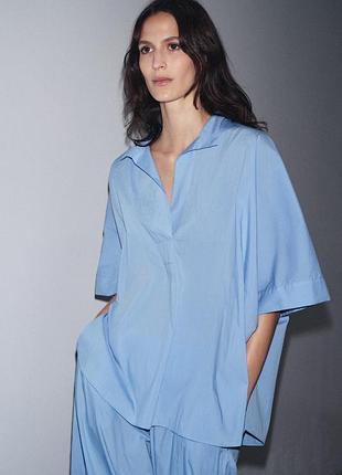 Сорочка оверсайз з попліну zara - s, m - більшомірить