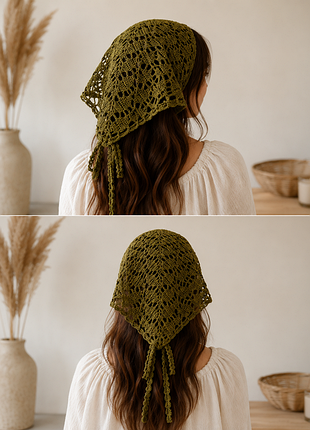 Ажурна косинка ручної роботи з бавовни | boho | olive