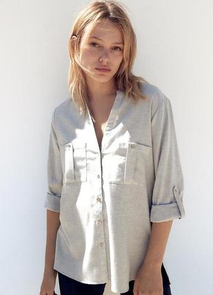 Рубашка рубашка коттон серая базовая с карманами zara xs s 8121/885