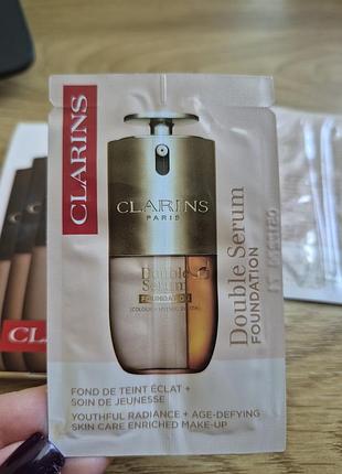 Сет из 3 пробников clarins double serum foundation + сыворотка для глаз в подарок!